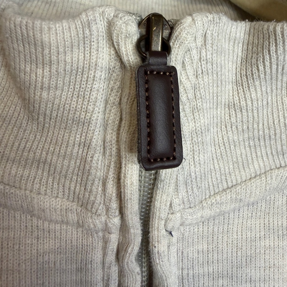 U.S. Polo Assn Oatmeal Quarter Zip Pullover Sweatshirt Pony Logo Leather Zip 2XL - Picture 4 of 5